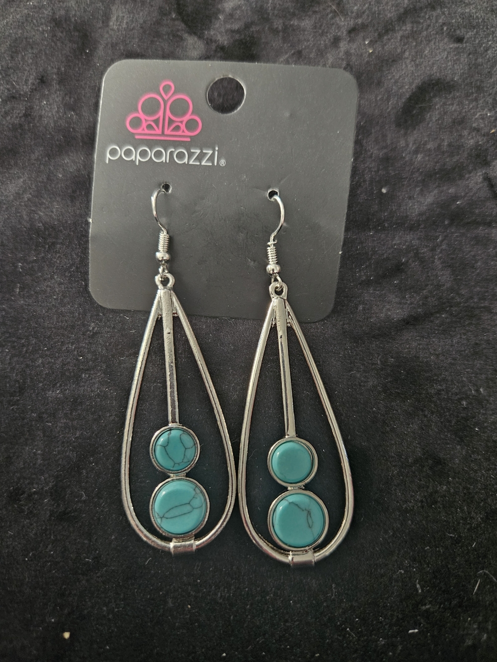 paparazzi Turquoise Double-Stack Teardrop Dangle Earrings - Silver